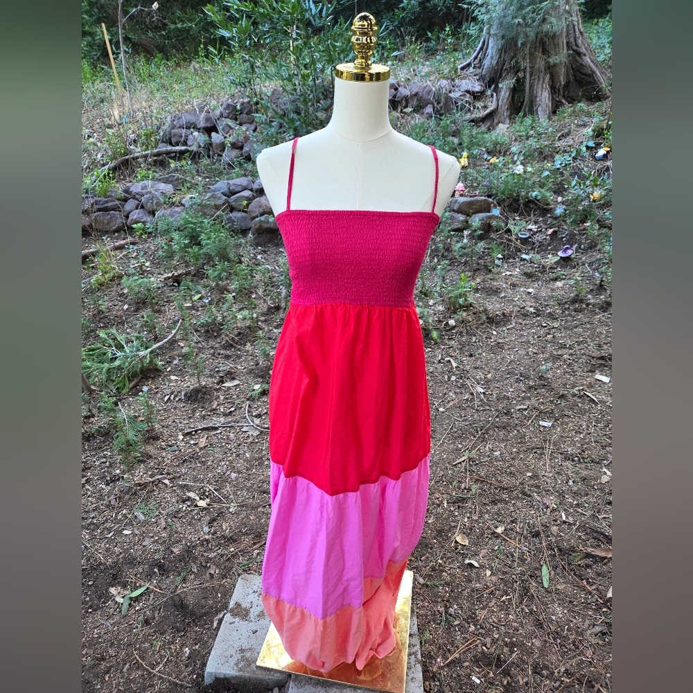 LOFT Vibrant Color Block Res And Pink Maxi Dress